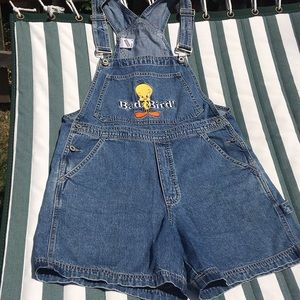 Vintage Tweety Bird Short Overalls Adults M